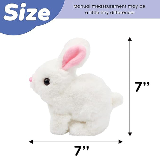 SHINETOY Hopping Rabbit Interactive Electronic Pet Plush Bunny Toy with Sounds and Movements Animated Walking Wiggle Ears Twitch Nose Gift for Toddlers Birthday, White, 7'