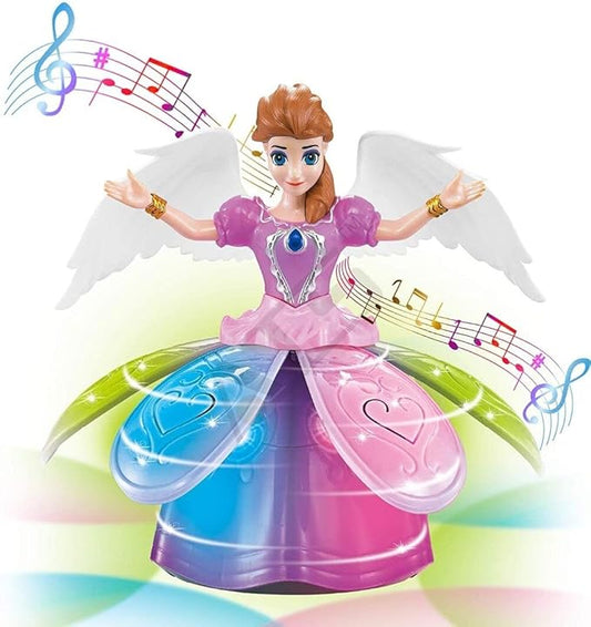 VGRASSP Dancing Miracle Princess Toy Doll with Wings Interactive Revolving Cute Doll Colorful LED Lights and Music for Girls (Design 2)